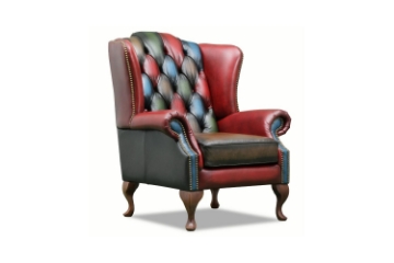 Picture of WILLIFORD 100% Genuine Leather Chesterfield High Back Wing Patchwork Armchair/Sofa Chair (Multicolor)