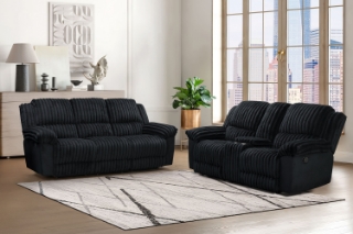 Picture of SELINNA Corduroy Manual Reclining Sofa Range (Black) - Loveseat + Sofa Set