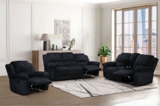 Picture of SELINNA Corduroy Manual Reclining Sofa Range (Black) - Armchair + Loveseat + Sofa Set