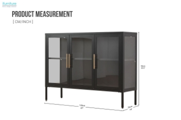 Picture of STARK Steel Frame 35.5"x47" 3-Door Transparent Glass Display Cabinet (Black)
