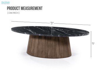 Picture of HUBIE Mango Wood Oval Coffee Table with Marble Top