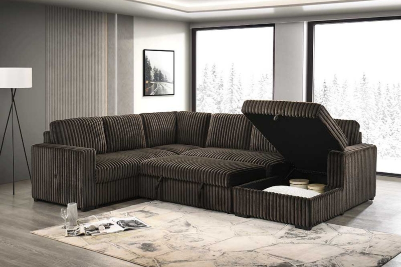 Picture of MICAH Corduroy Sectional Sofa/Pull-Out Sofa Bed with USB Charging Port - Chaise Facing Right