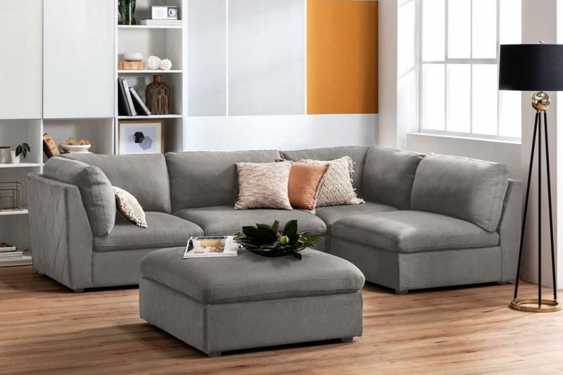 Picture of ASPECT Nappa Fabric Memory Foam Modular Sectional Sofa with Ottoman