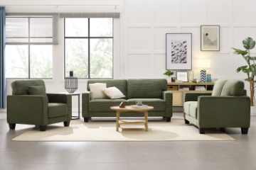 Picture of HERBERT Corduroy Sofa Range (Green) - Armchair + Loveseat + Sofa Set