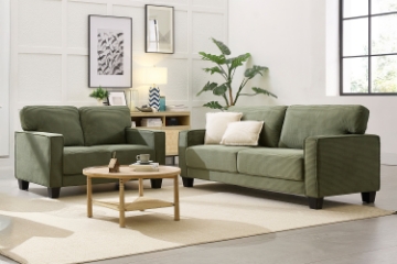 Picture of HERBERT Corduroy Sofa Range (Green) - Armchair + Loveseat + Sofa Set