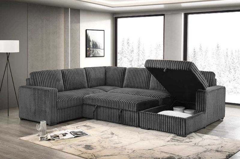 Picture of MICAH Corduroy Sectional Sofa/Pull-Out Sofa Bed with USB & Type-C Charging Ports