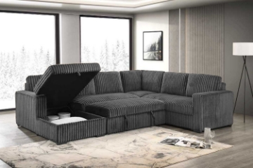 Picture of MICAH Corduroy Sectional Sofa/Pull-Out Sofa Bed with USB & Type-C Charging Ports - Chaise Facing Left