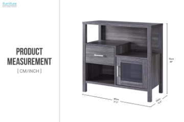 Picture of Remy Open Shelves Storage Cabinet with Drawer & Glass Door (Grey)