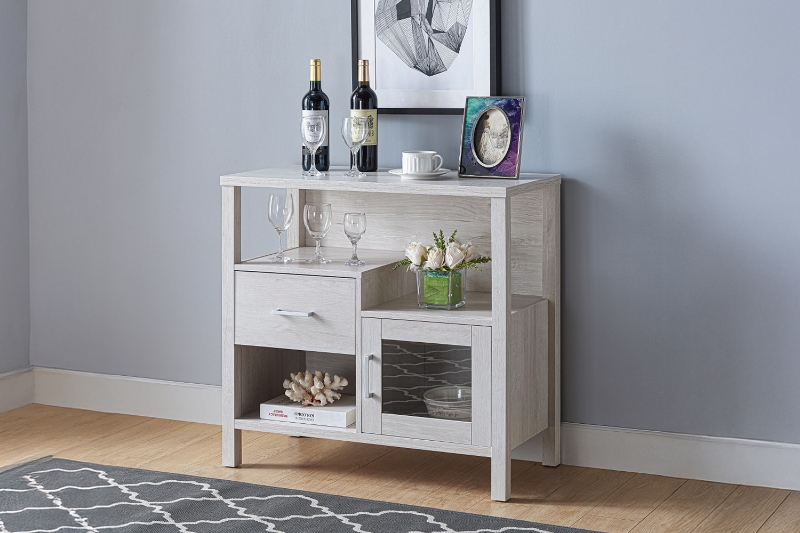 Picture of Remy Open Shelves Storage Cabinet with Drawer & Glass Door (White)