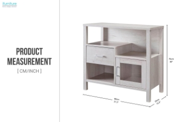 Picture of Remy Open Shelves Storage Cabinet with Drawer & Glass Door (White)