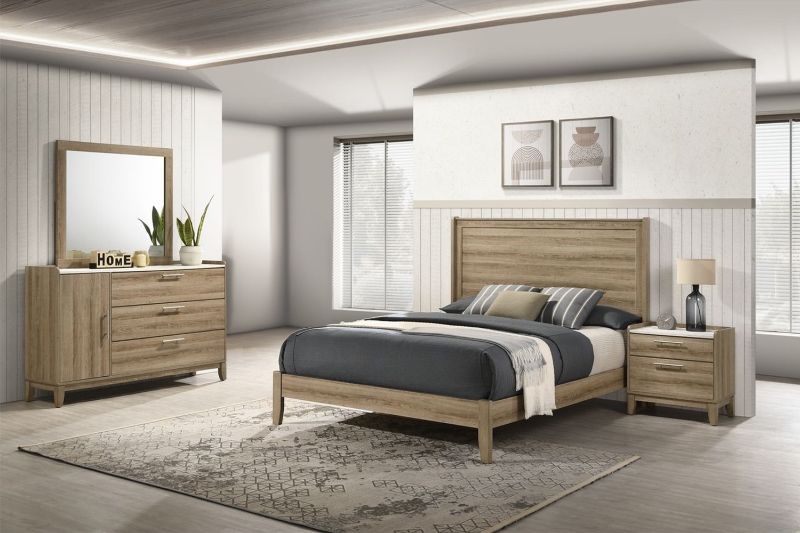 Picture of MESSINA  Bedroom Combo Set in Queen Size (Light Brown) - 4PC Combo