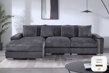 Picture of WINSTON Premium Corduroy Modular Sectional Sofa with Cup Holders & USB Ports (Grey) 