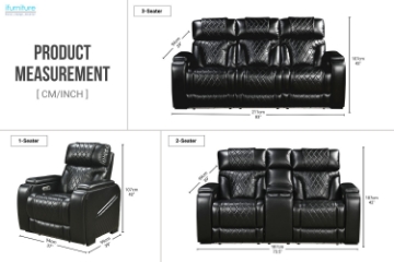 Picture of CALVIA Duo Motor Zero Gravity Adjustable Headrest Reclining Sofa Range (Black) - Loveseat with USB Port & LED Lighting + Cup Holders (2RRC)