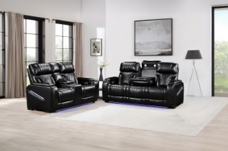 Picture of CALVIA Power Reclining Sofa Range (Black) - Loveseat + Sofa Set