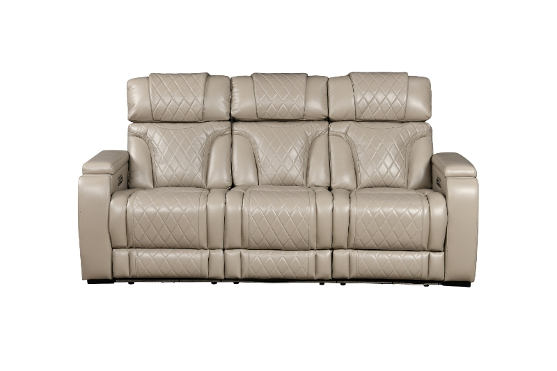 Picture of CALVIA Duo Motor Zero Gravity Adjustable Headrest Reclining Sofa Range (Beige) - Sofa with USB Port & LED Lighting + Cup Holders & Reading Lights (3RRC)