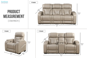 Picture of CALVIA Duo Motor Zero Gravity Adjustable Headrest Reclining Sofa Range (Beige) - Sofa with USB Port & LED Lighting + Cup Holders & Reading Lights (3RRC)
