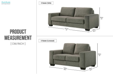Picture of MODA 3/2 Seater Sofa Range (Grey) - Loveseat+Sofa Set