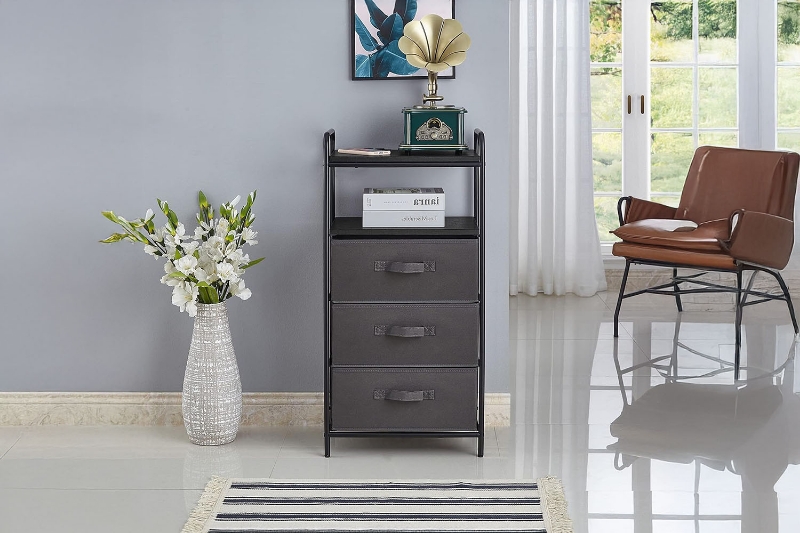 Picture of VERENA 3-Drawer Storage Fabric Cabinet with USB Charging Port & Power Outlet