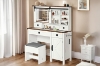 Picture of LORRAINE Tempered Glass Top Dressing Table with LED Mirror, Charging Port & Storage Stool
