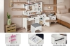 Picture of LORRAINE Tempered Glass Top Dressing Table with LED Mirror, Charging Port & Storage Stool