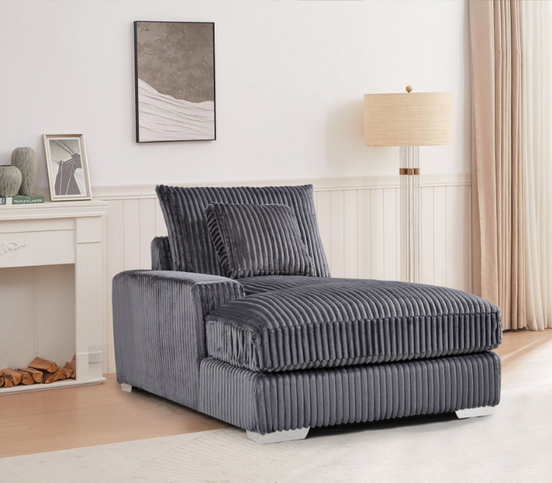 Picture of WINSTON Corduroy Modular Sectional Sofa (Grey) - Left Facing Chaise