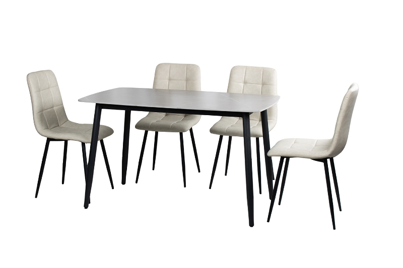 Picture of SAROTO 51" Sintered Stone Top 5PC Dining Set (Matte Grey Table + 4 Creamy White Chairs)