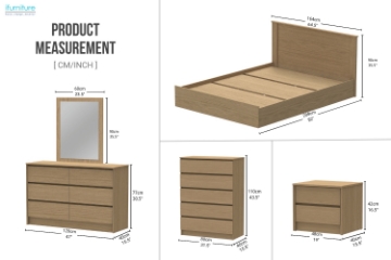 Picture of MOOK 3PC/4PC/5PC Bedroom Combo Set in Queen Size (Light Oak)