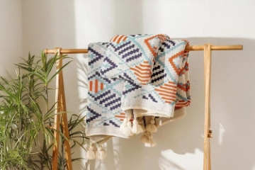 Picture of 377-001 Bohemian Knitted Throw Blanket with Tassels(67"x51")