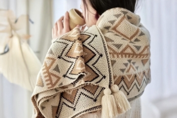 Picture of 377-002 Bohemian Knitted Throw Blanket with Tassels(67"x51")