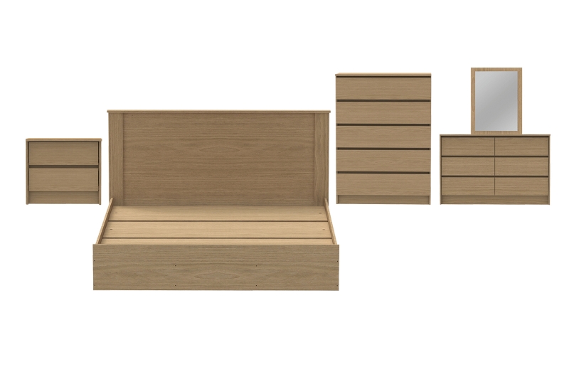 Picture of MOOK Bedroom Combo Set in Queen Size - 5PC Combo (Light Oak)