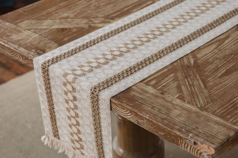Picture of 376-005 Jute-Striped Woven Table Runner/Bed Runner with Tassel - 78.5"x12"