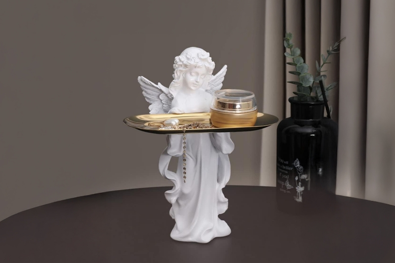 Picture of  374-003 Angel Statue Resin Figurine Sculpture with Jewelry Tray (5.5"x12")