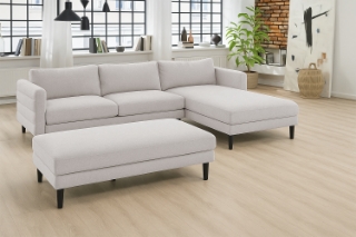 Picture of FINCH Sectional Sofa (Beige) - Chaise Facing Right with Ottoman