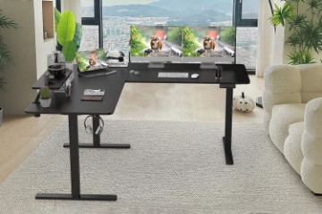 Picture of NEXUS 63" L-Shaped Electric Height-Adjustable Standing Desk with LED Display and USB Charging Port (Black)