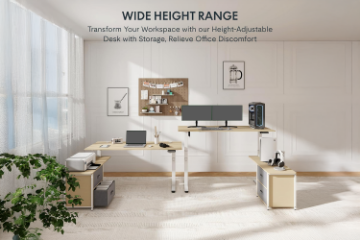 Picture of NEXUS 63" Electric Height-Adjustable Standing Desk With Side Cabinet Shelf & LED Display & USB Charging Port (Oak)