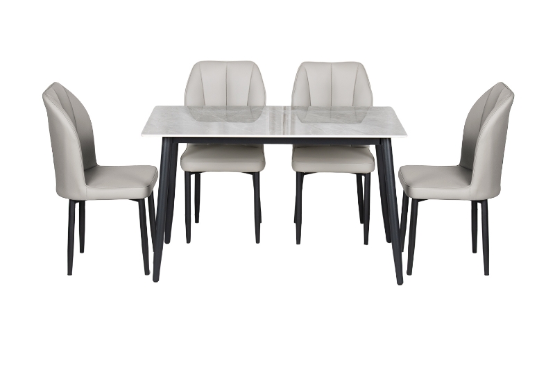 Picture of MIKASA 47" Sintered Stone Top 5PC Dining Set (Grey Table + 4 Light Grey Chairs)