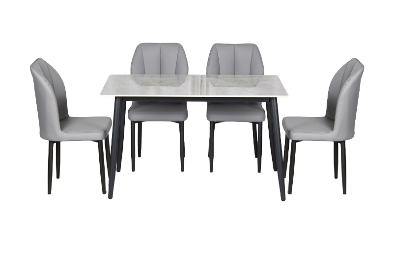 Picture of MIKASA 47" Sintered Stone Top 5PC Dining Set (Grey Table + 4 Dark Grey Chairs)