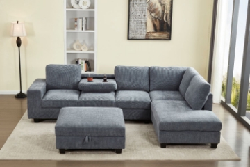Picture of OSAKA Sectional Sofa with Storage Ottoman, Flip-Back Hidden Console & USB & Type-C Port (Grey)