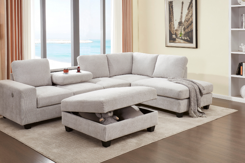 Picture of OSAKA Sectional Sofa (Light Color) - Chaise Facing Right with Ottoman