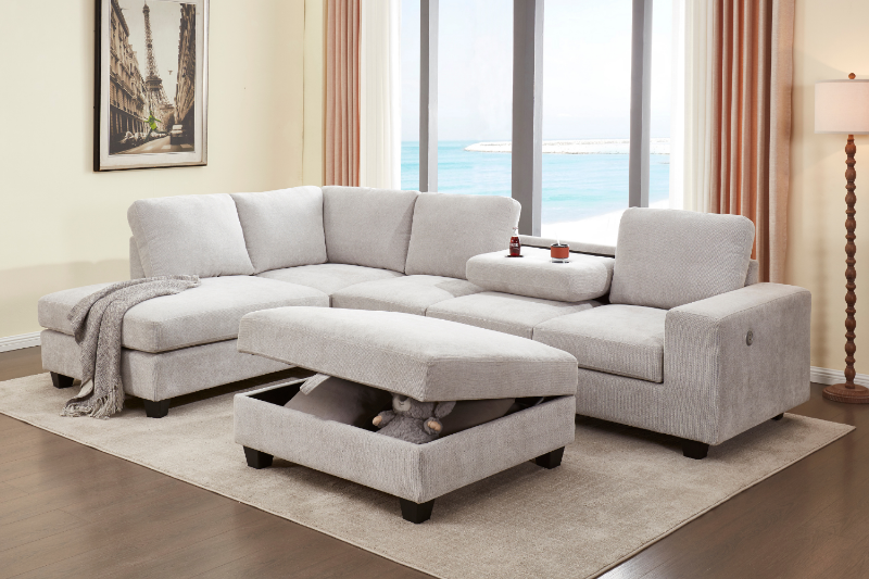 Picture of OSAKA Sectional Sofa (Light Color) - Chaise Facing Left with Ottoman