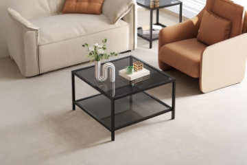 Picture of TOBAGO 27" Square Tempered Glass Coffee Table (Black)