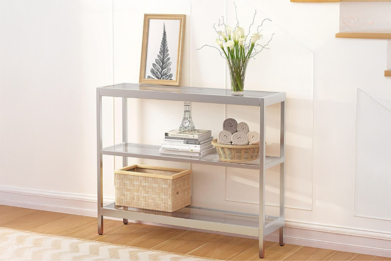 Picture of JOSEF 35.5" Tempered Glass Console Table with 3 Tiers