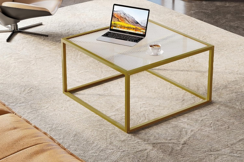 Picture of TOBAGO 27" Square Ribbed Tempered Glass Coffee Table