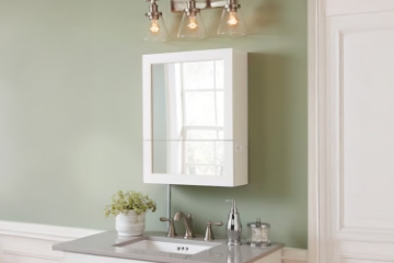 Picture of LUXEWAL 2-Door Mirrored Bathroom Wall Cabinet with 2 USB Ports & 3-Prong Outlets