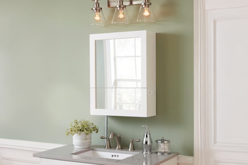 Picture of LUXEWAL 2-Door Mirrored Bathroom Wall Cabinet with 2 USB Ports & 3-Prong Outlets
