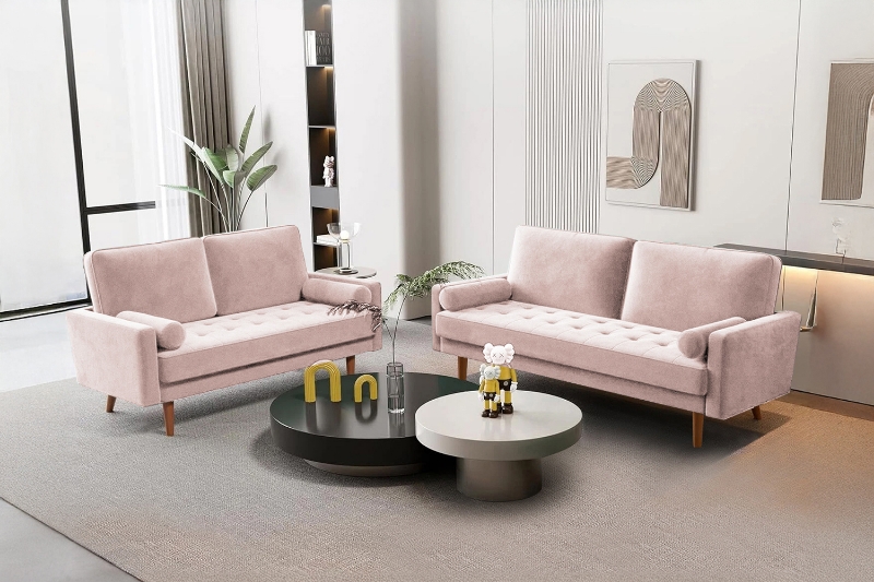 Picture of HAROLD Fabric Sofa Range (Pink) - Loveseat+Sofa Set