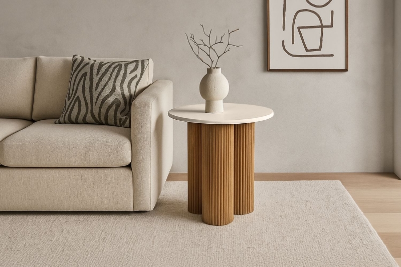 Picture of BLIX D19.5" Mango Wood Round Side Table with Marble Top