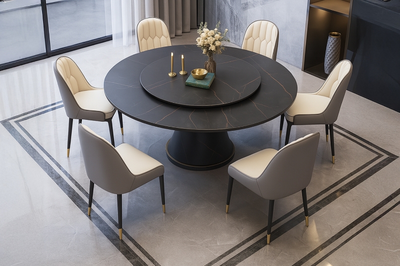 Picture of ORBIT 53" 5PC/7PC Round Rotating Sintered Stone Top Dining Set (Black Top)