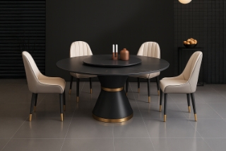 Picture of ORBIT 53" Round Rotating Sintered Stone Top Dining Set (Black Top) - 5PC