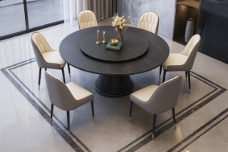 Picture of ORBIT 53" Round Rotating Sintered Stone Top Dining Set (Black Top) - 7PC